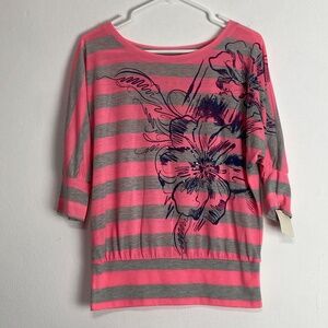 Vintage Y2K Striped Bedazzled Top Size S Pink Gray R&B Glam Glitter Early 2000s
